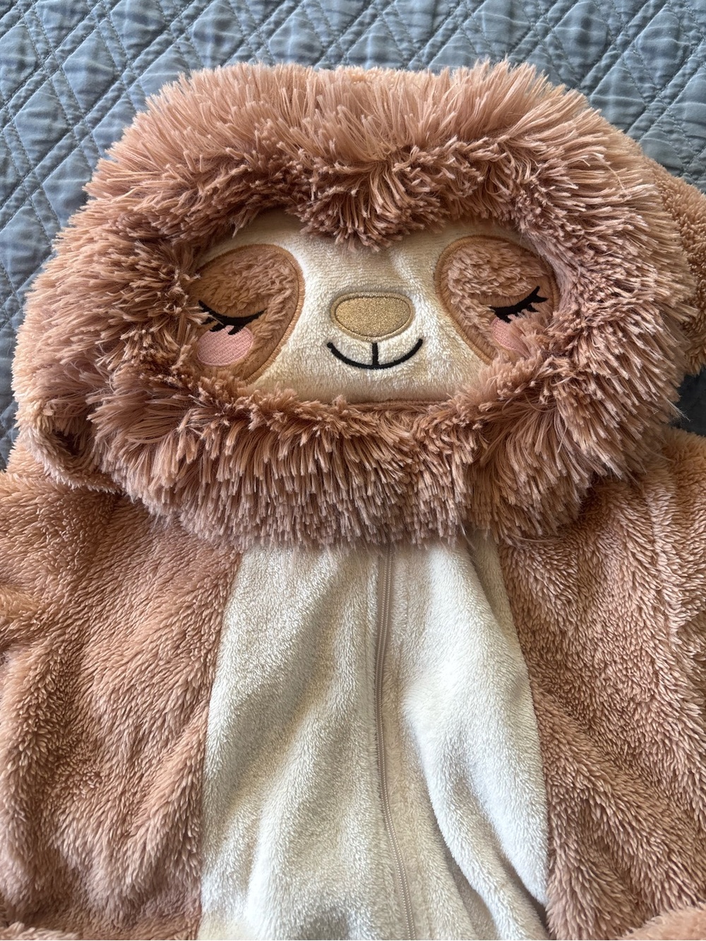 Cozy Sloth Plush Hooded Onesie  - Pink Brown